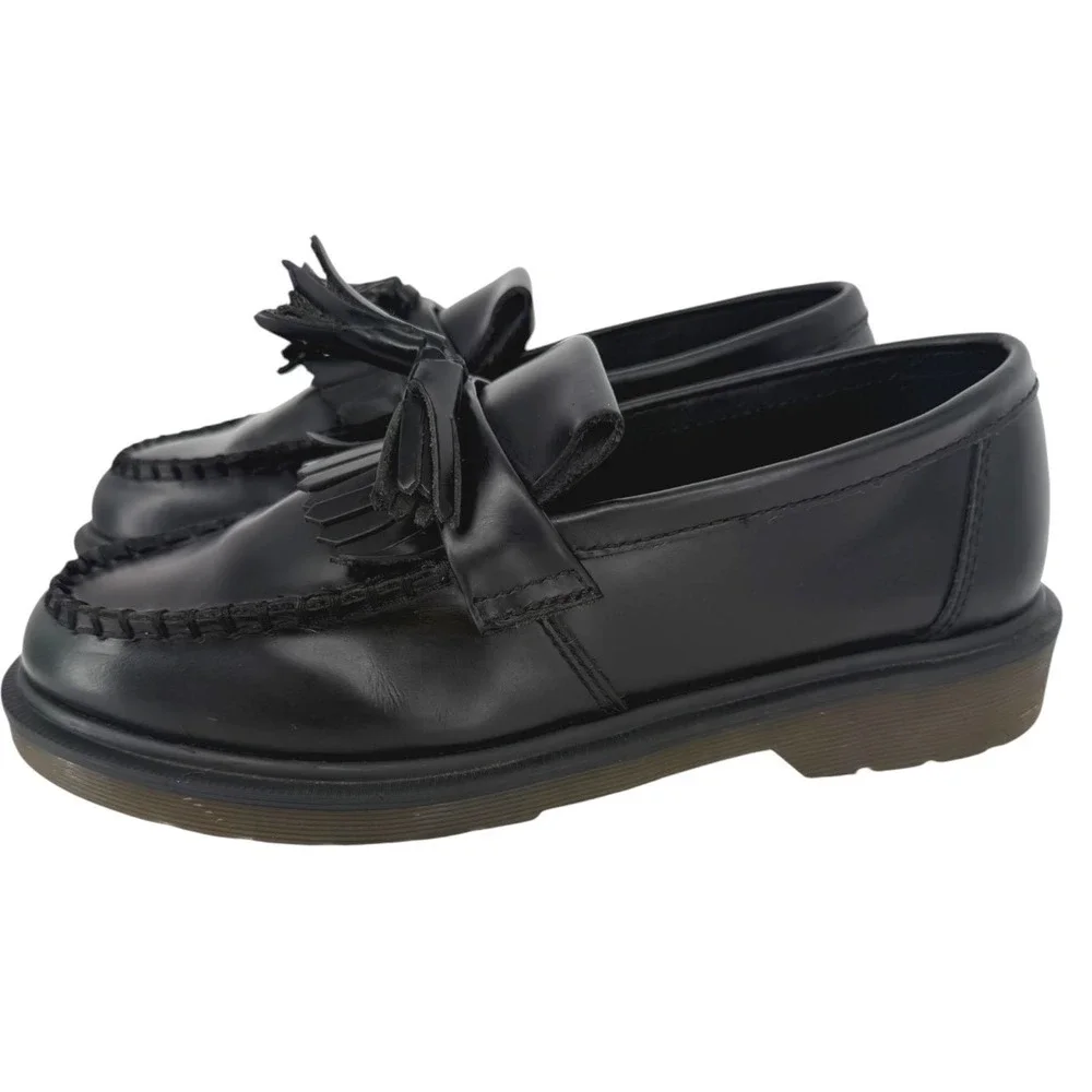Dr. Martens Adrian Smooth Leather Tassel Loafer Shoes Black Womens Size 8 Mens 7